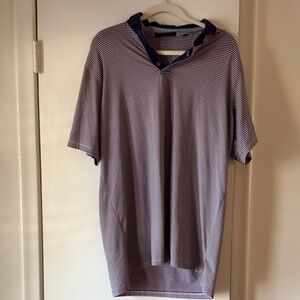 Navy and White Striped Polo Shirt